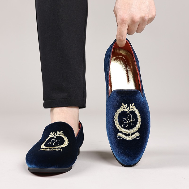 Men'S Luxury Formal Wear - Luxury Designer Loafers Suede Leather Embroidery