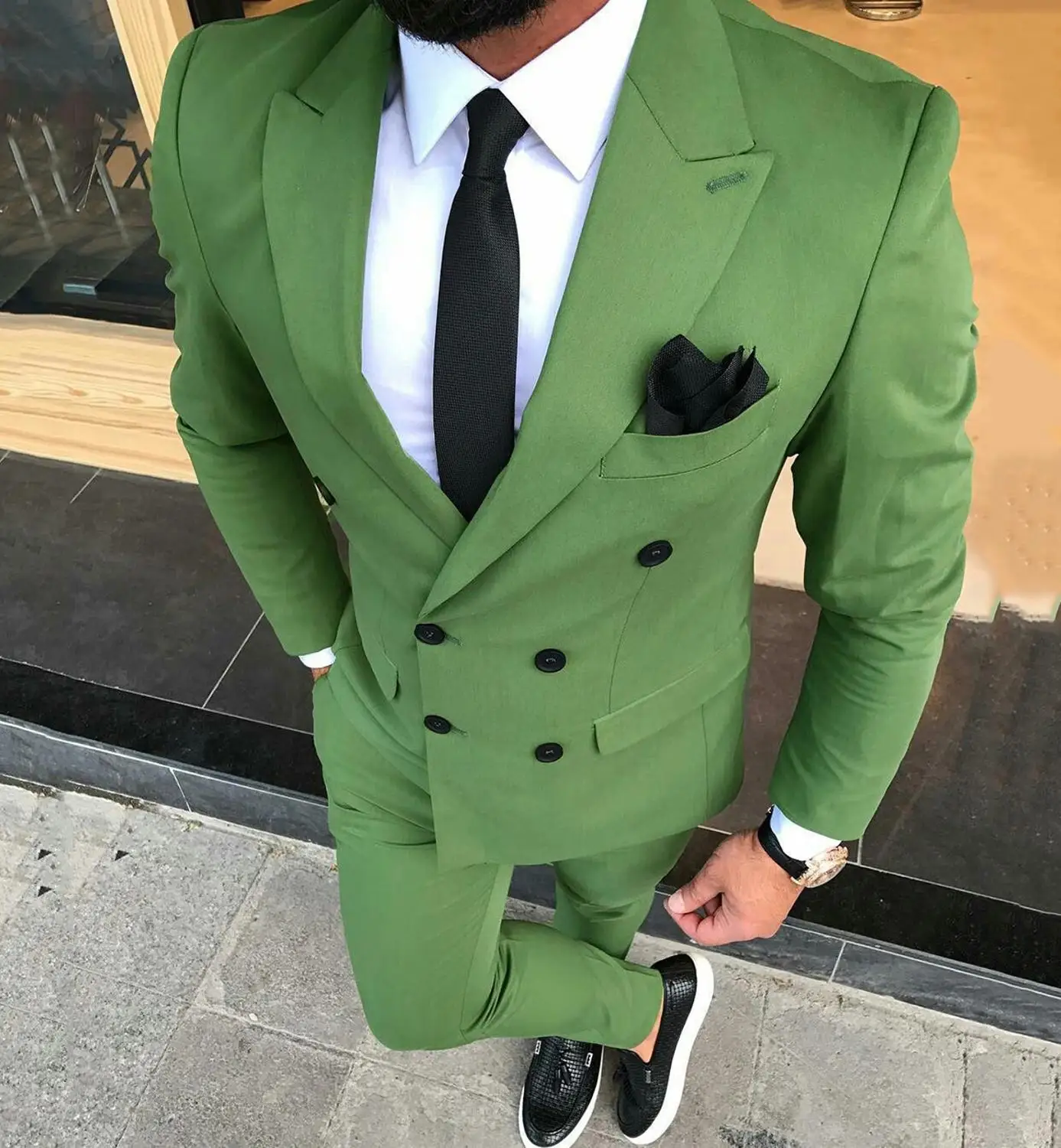 Men Formal Wear Green - Men Suits Double Breasted Olive Green