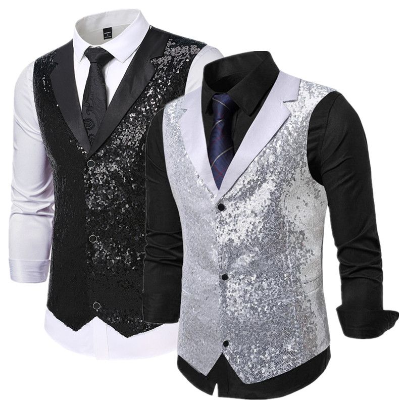 Men Formal Wear Vest - Fashion Luxury Sequin Suit Vest for