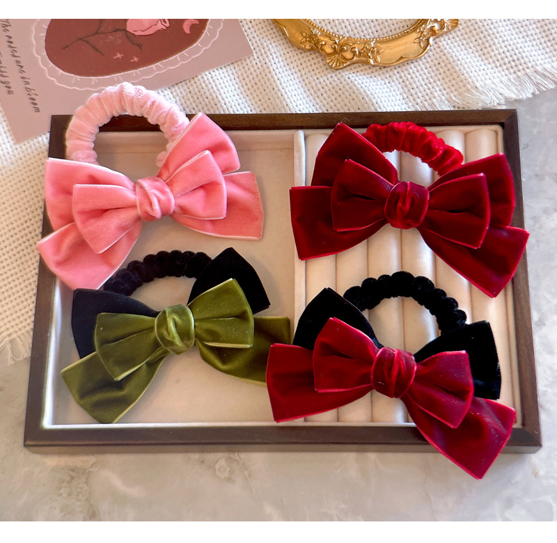 Tie Bar Clip - Cute Red Velvet Bow Hair Ties