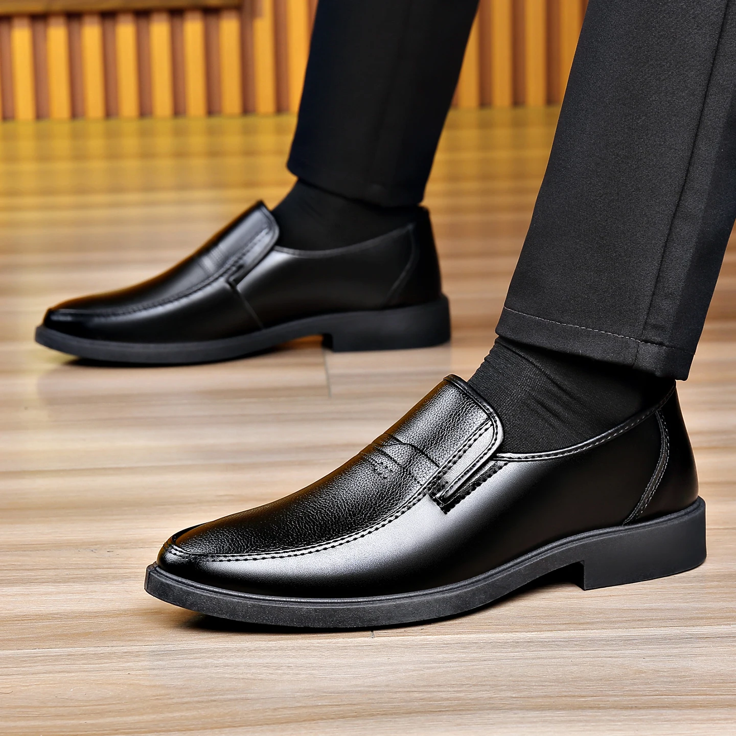 Men Formal Wear Dress - Men's Slip‑on Business Leather Shoes Black