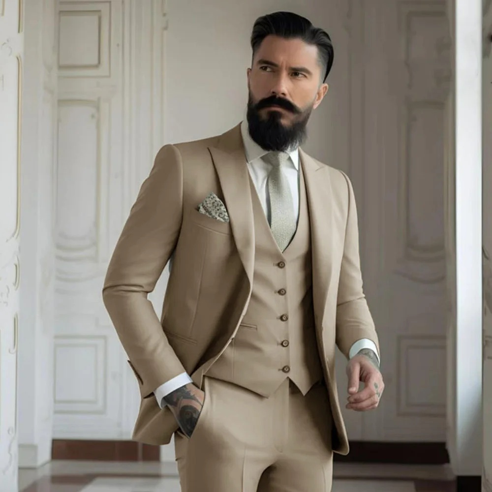 3 Pieces Post Khaki Suits Men  - огляд і ціна Men Formal Wear Dress