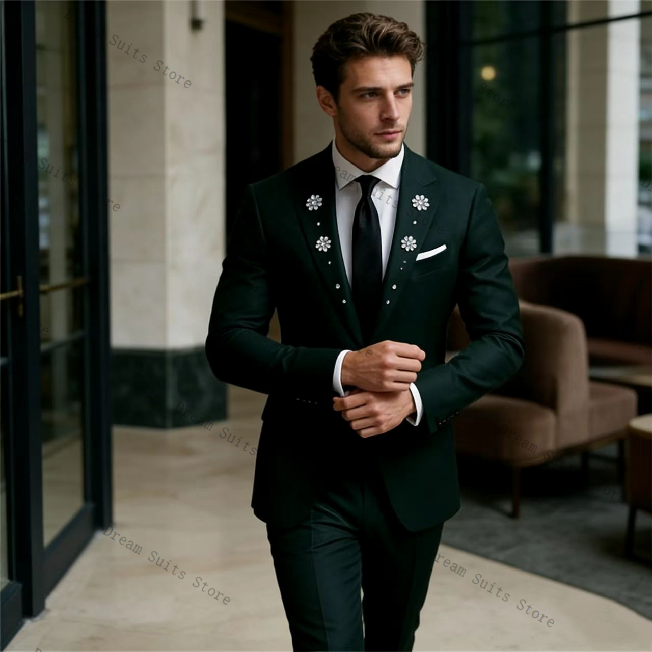 Crystals Men Suit Set 2 Pcs Gr - огляд і ціна Men Formal Wear Green