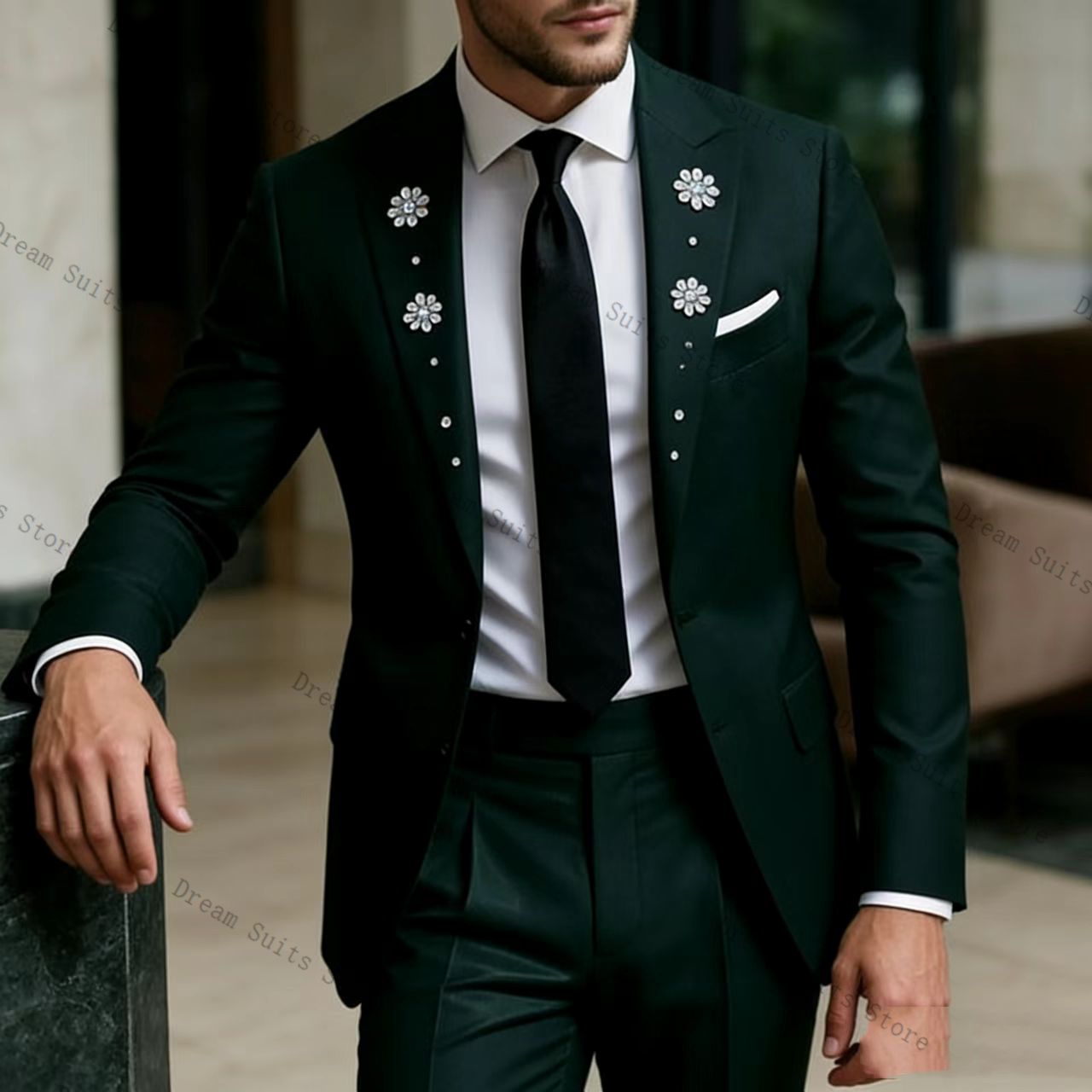 Crystals Men Suit Set 2 Pcs Gr - огляд і ціна Men Formal Wear Green