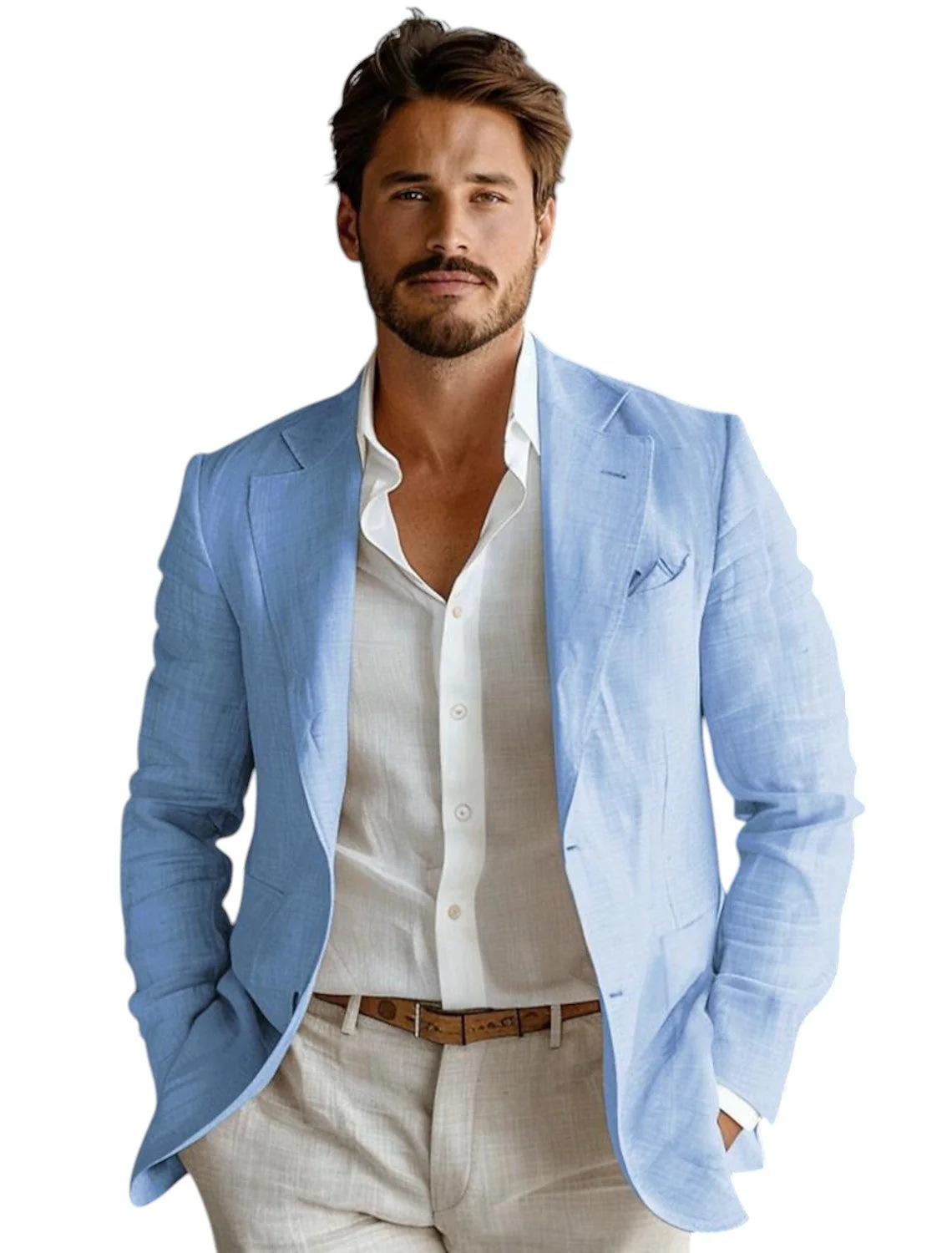 Blue Slim Fit Men's Linen Blaz - огляд і ціна Men Formal Wear Blue